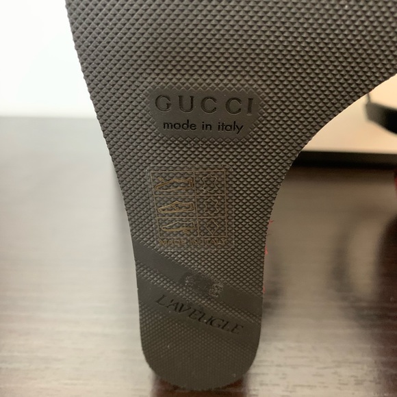 WOMENS GUCCI MARMONT LIFFORD BLACK LEATHER HEEL PLATFORM ESPADRILLE WEDGE SIZE 7 - Picture 8 of 9